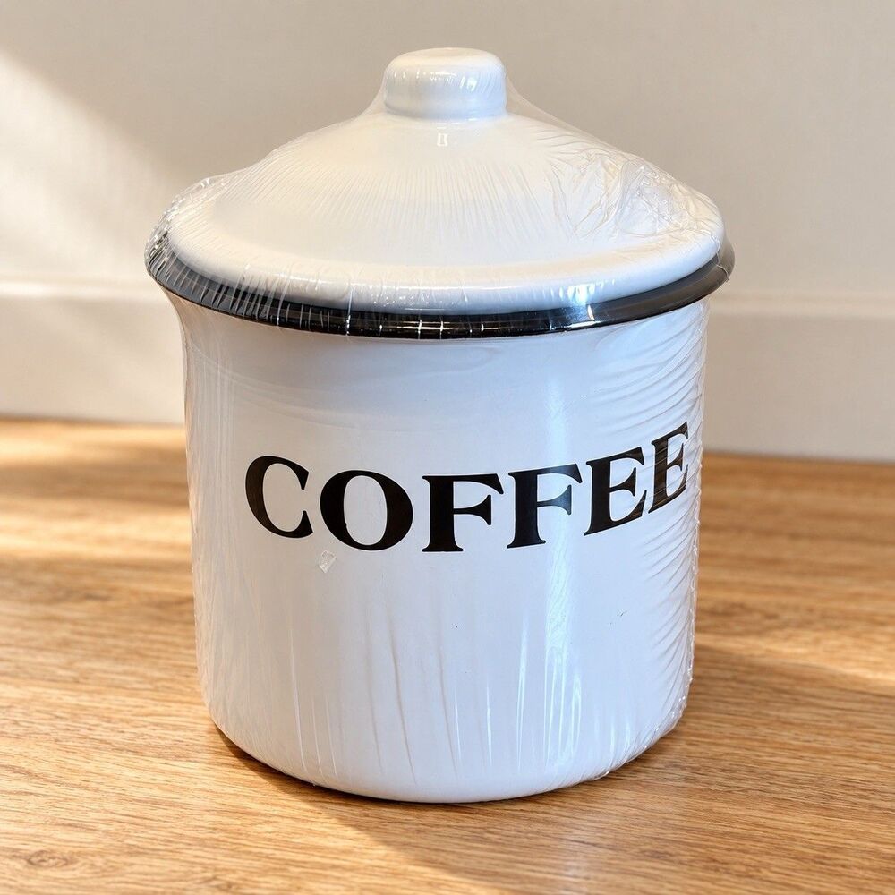 The Spring Shop White/Black Metal Coffee Canister Metal w/ Lid 43 oz HL9185301